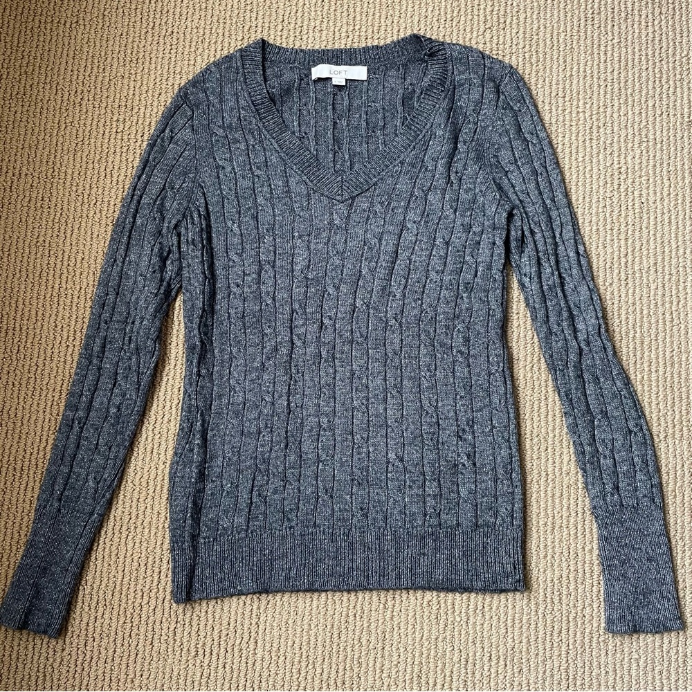 Loft v-neck knit sweater with silver sparkle